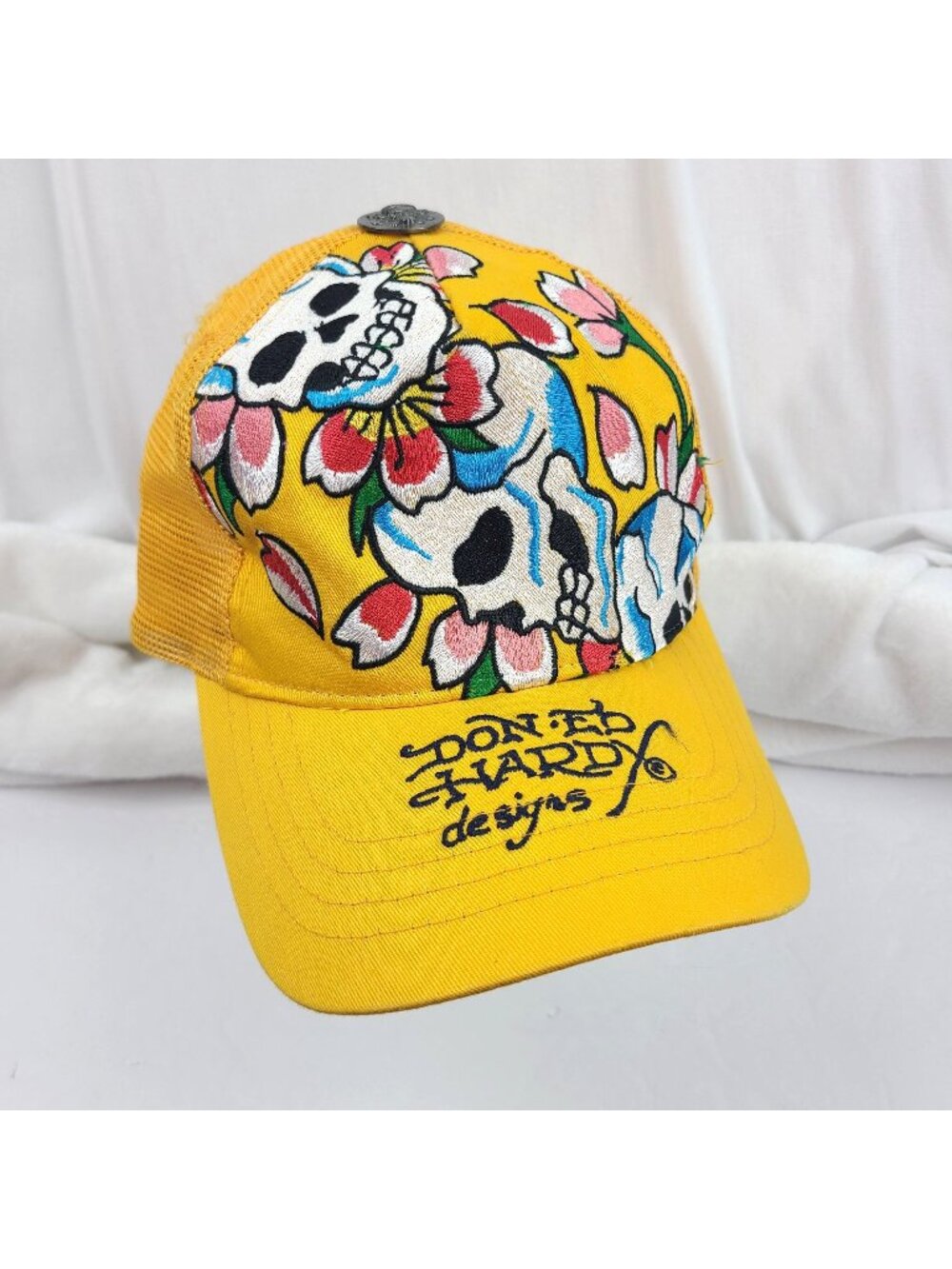 Don-Ed Hardy Graphic Hat Snapback Yellow Skull Love Kills Slowly Adjustable